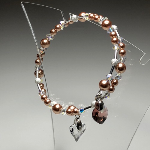 Powder Pink Double Heart Swarovski Coil Bracelet | SilverTales | Hand Crafted Jewellery