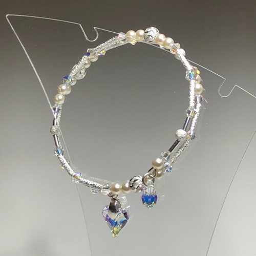 Cream Heart & Drop Swarovski Coil Bracelet | SilverTales | Hand Crafted Jewellery