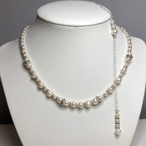 Freshwater Pearl Back drop Necklace - Angelina | SilverTales | Hand Crafted Jewellery