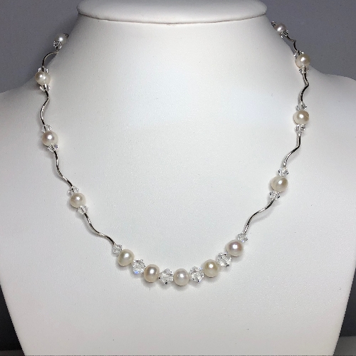 Freshwater Pearl & Swarovski Crystal Necklace - Sheri | SilverTales | Hand Crafted Jewellery