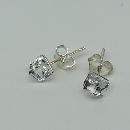 Crystal Cube Silver Stud Earrings  | SilverTales | Hand Crafted Jewellery