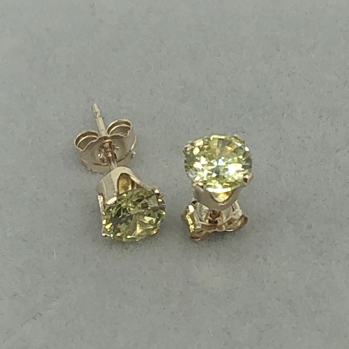 Gold Buttercup Studs with CZ Stones in Lime Green | SilverTales | Hand Crafted Jewellery