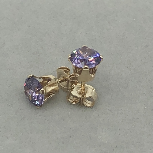 Gold Buttercup Studs with CZ Stones in Purple | SilverTales | Hand Crafted Jewellery