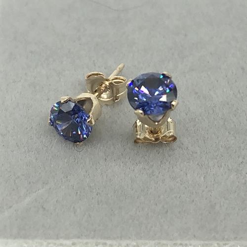 Gold Buttercup Studs with CZ Stones in Tanzanite | SilverTales | Hand Crafted Jewellery
