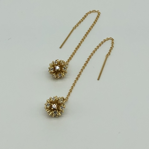 Gold Threader Earrings with CZ Ball Cluster | SilverTales | Hand Crafted Jewellery