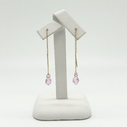 Gold Threader Earrings with Light Pink Crystal Drops | SilverTales | Hand Crafted Jewellery