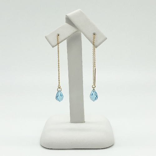 Gold Threader Earrings with Sky Blue Crystal Drops | SilverTales | Hand Crafted Jewellery