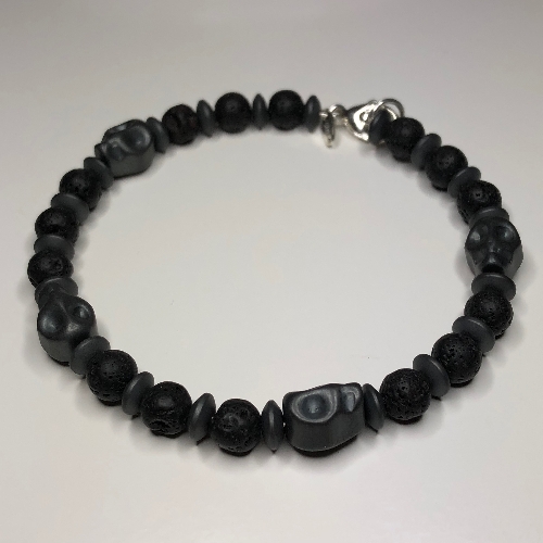 Skull Bracelet - Hematite, Lava Rock  | SilverTales | Hand Crafted Jewellery