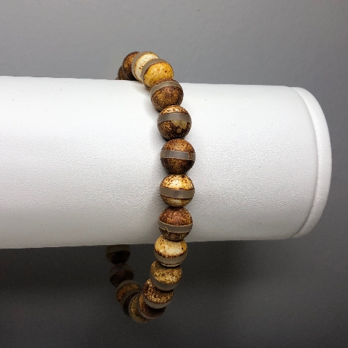 Tibetan Agate Stretch Bracelet - Gold | SilverTales | Hand Crafted Jewellery