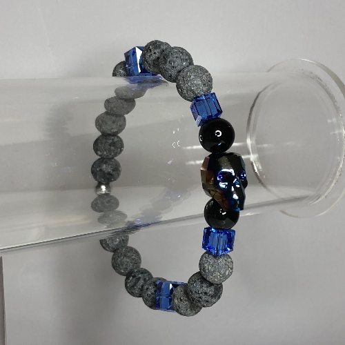 Swarovski Skull Stretch Bracelet - Metallic Blue | SilverTales | Hand Crafted Jewellery