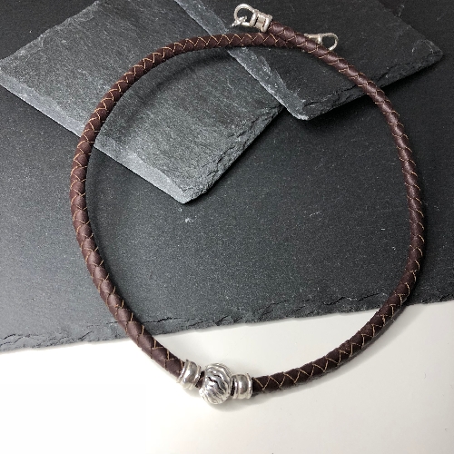 Braided Brown Leather Necklace