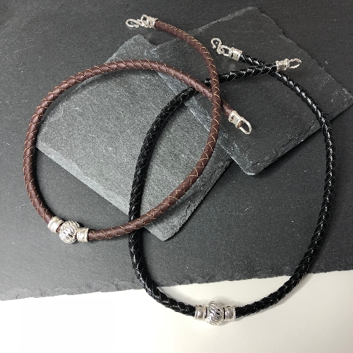 Black Leather & Sterling Silver Charm Necklace at Silver Tales ...