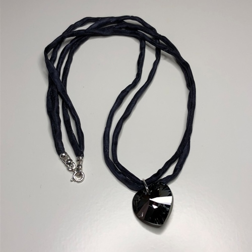Silk Cord Swarovski Heart Necklace | SilverTales | Hand Crafted Jewellery