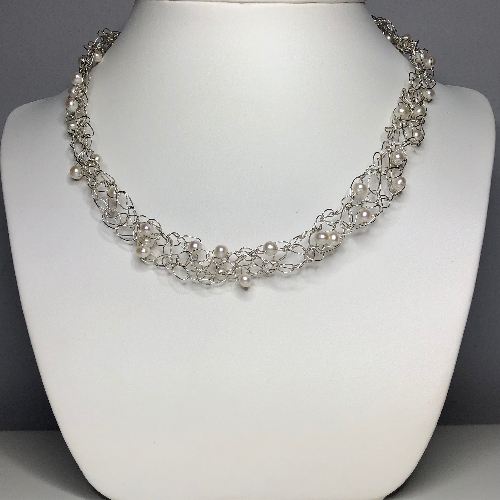 Silver Crochet Pearl Choker - One of a Kind | SilverTales | Hand Crafted Jewellery