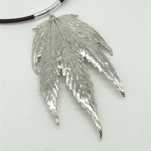 Real Marijuana Leaf Pendant in Fine Silver - Large | SilverTales | Hand Crafted Jewellery