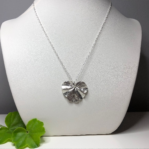 Real Geranium Leaf Pendant in Fine Silver with Chain | SilverTales | Hand Crafted Jewellery